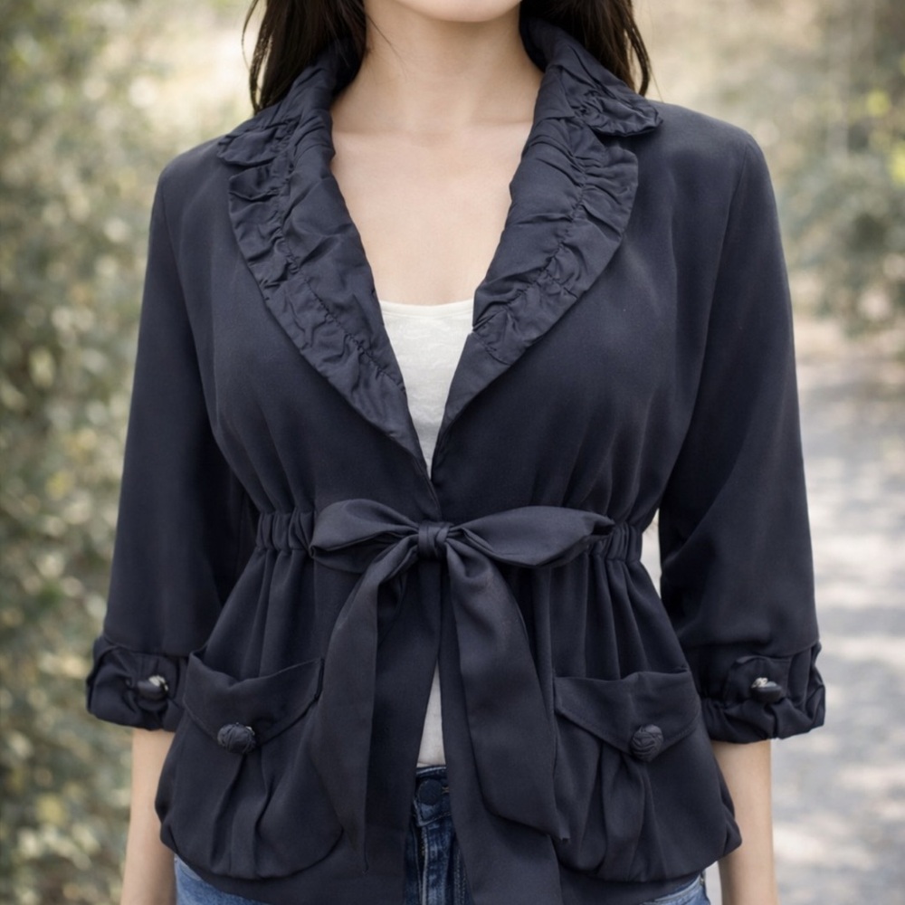 Marc Jacobs Elegant Navy Women's Toe Front satin trim jacket